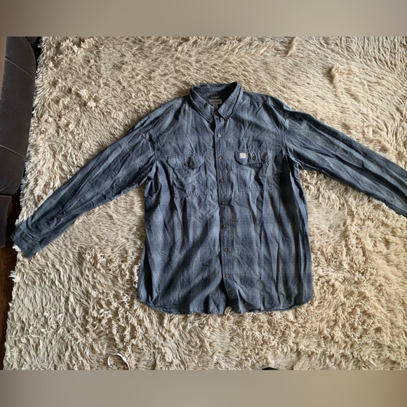 Carhartt Mens 2XL Tall Button Up Shirt Long-sleeved Relaxes Fit Gray Shirt - Picture 9 of 9
